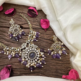 Vriksham Oval Dual Peacock Stone Victorian Hasli Choker-Purple-G16275